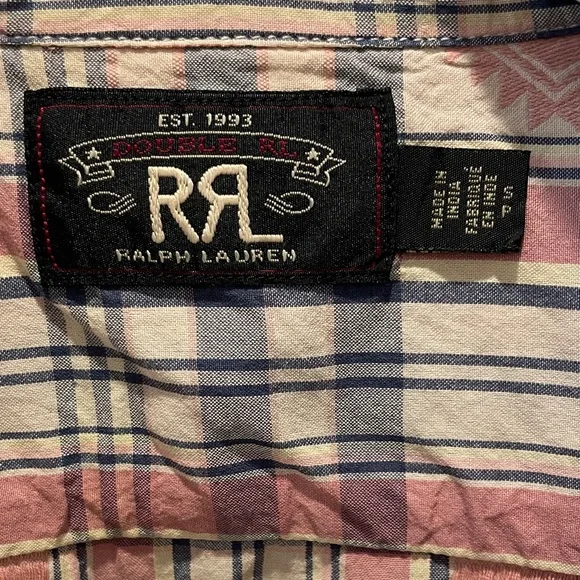 Ralph Lauren Double RL Men's short sleeve madras shirt - Pink and Blue - Picture 3 of 3